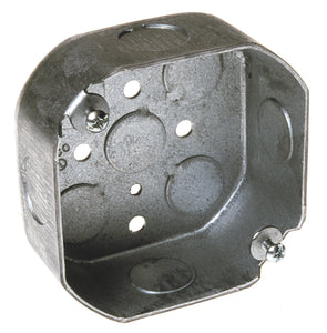 Hubbell-Raco 125 4" Octagon Box, 1-1/2" Deep, 1/2" Knockouts, Steel, Drawn Hubbell-Raco 125