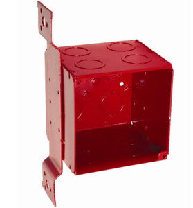 Hubbell-Raco 911-1 4" Square Red Alarm Box, 1/2" & 3/4" KOs, Welded, Metallic Hubbell-Raco 911-1